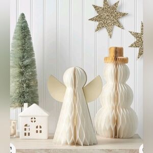 NWT Target 2024 2pc Paper Honeycomb Snowman and Angel Christmas Figurine Set